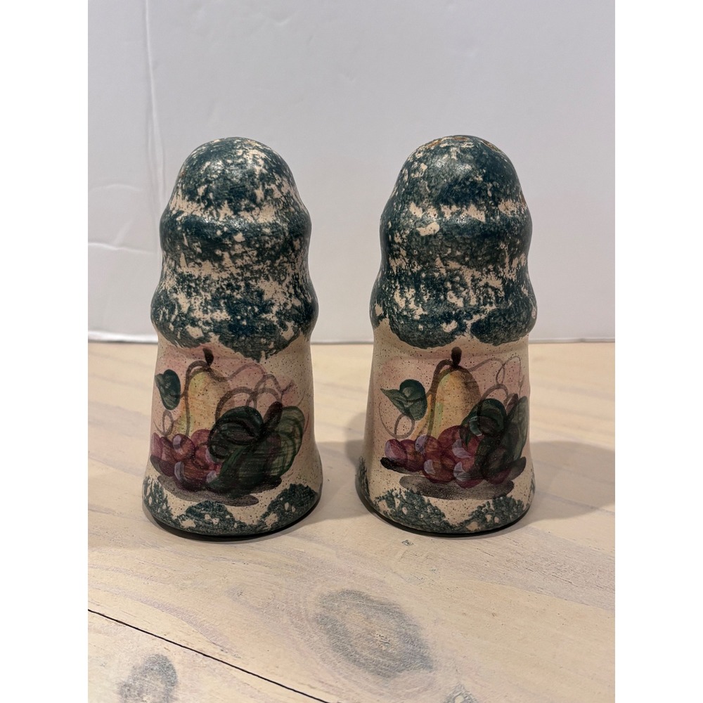 Vintage Stoneware Fruit Ceramic Salt and Pepper Shakers Grapes Pears Handpainted